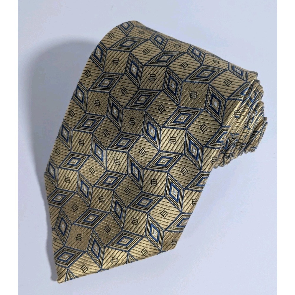 Jos A. Bank Gold‎ And Blue Geometric Men's Tie 100%silk Abstract